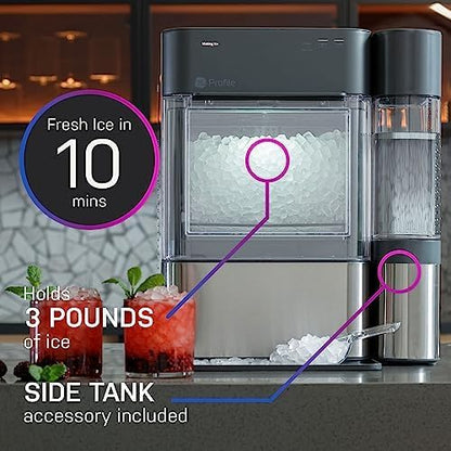 GE Profile Opal 2.0 XL with 1 Gallon Tank, Chewable Crunchable Countertop Nugget Ice Maker, Scoop included, 38 lbs in 24 hours, Pellet Ice Machine with WiFi & Smart Connected, Stainless Steel