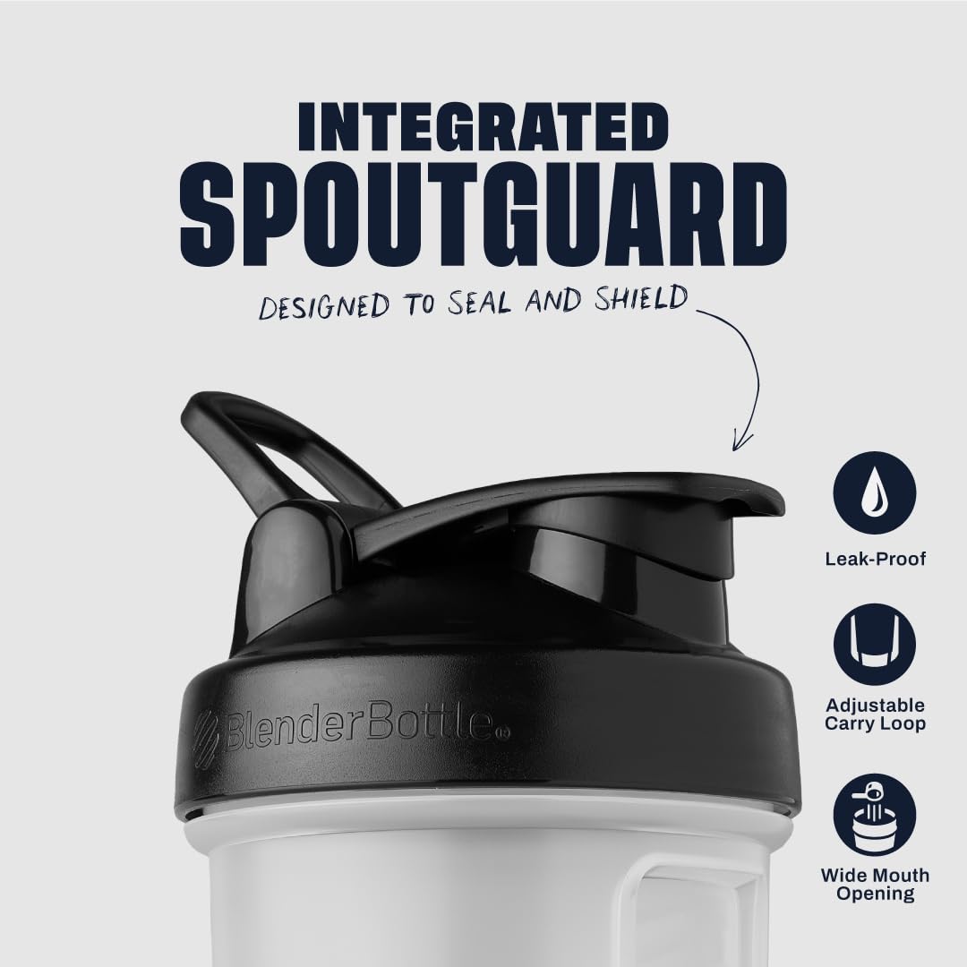 BlenderBottle Classic V2 Shaker Bottle Perfect for Protein Shakes and Pre Workout, 20-Ounce, Clear/Black