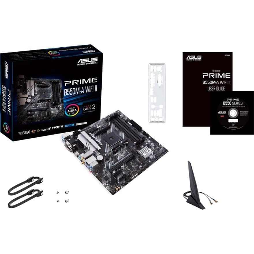 ASUS Prime B550M-A WiFi II AMD Micro ATX Motherboard with PCIe 4.0, WiFi 6, ECC Memory, HDMI 2.1, RGB Header