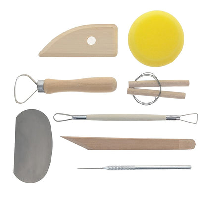 SE Pottery and Clay Carving Tool Set with Wooden Handles- Pottery Kit for Beginners- Clay Sculpting Set of 8 Pcs - 4PT8