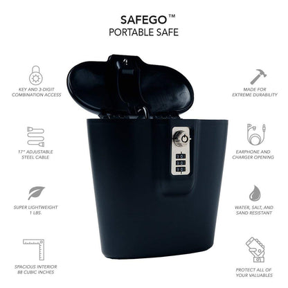 SAFEGO Portable Indoor/Outdoor Lock Box Safe with Key and Combination Access (Black)