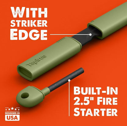 Tapirus Spork Tactical Green | BPA Free Spoon Fork, Stainless Steel Knife and Fire Starter | 3 in 1 multipurpose utensil | Outdoor hiking, camping & backpacking gear | Fit for MRE