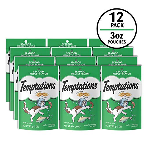 Temptations Classic Crunchy and Soft Cat Treats, Seafood Medley Flavor, 3 oz. Pouch (Pack of 12)