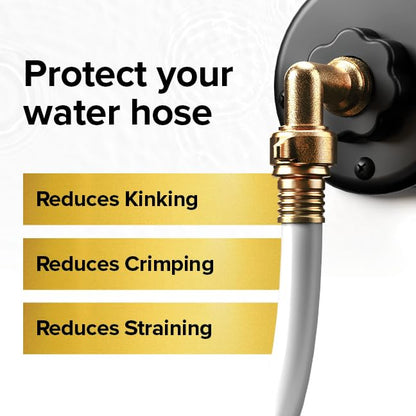 Camco 90-Degree Hose Elbow For RVs — Solid Brass Construction— Certified Lead-Free — Features Convenient Easy Grip Connector — For RV Water Hoses, Residential Outdoor Faucets, & More — 2-Pack (22507)