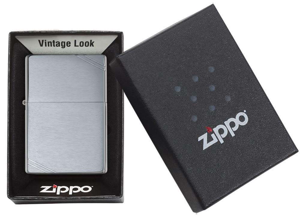 Zippo Vintage Brushed Chrome with Slashes Pocket Lighter, One Size (230)