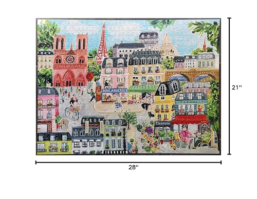 eeBoo: Piece and Love Paris in a Day 1000 Piece Rectangular Adult Jigsaw Puzzle, Puzzle for Adults and Families, Glossy, Sturdy Pieces and Minimal Puzzle Dust