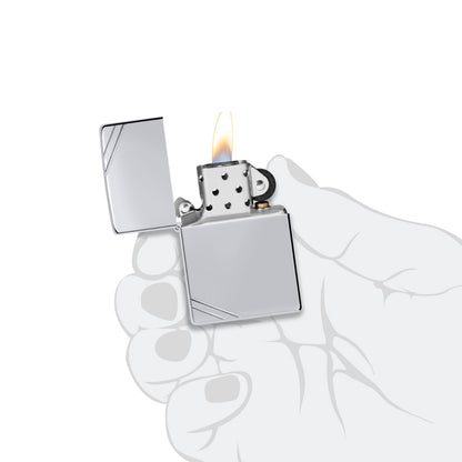 Zippo Vintage High Polish Chrome with Slashes Pocket Lighter