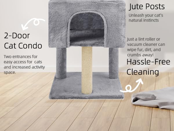 ROYPET Fashion Design 43.3" Cat Trees with Cat Houses,Grey