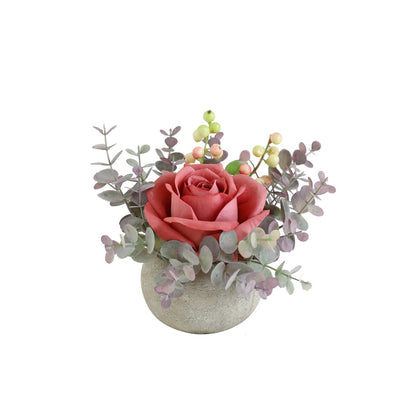 Rosscer Artificial Flowers Kit with Pot, Combination of Fake Silk Pink Roses and Greenery,Small Plant Potted Decor for Offices,Bookshelf,Bedroom, Living Room,Party,Wedding Decorations