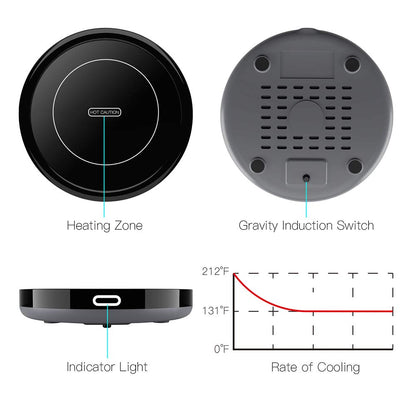 Smart Coffee Warmer, BESTINNKITS Auto On/Off Gravity-Induction Mug Warmer for Office Desk Use, Candle Wax Cup Warmer Heating Plate (Up to 131F/55C) (Black)