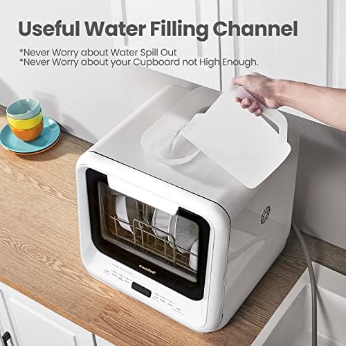 COMFEE' Portable Mini Dishwasher Countertop with 5L Built-in Water Tank for Apartments& RVs, No Hookup Needed, 6 Programs, 360° Dual Spray, 162℉ High-Temp& Air-Dry Function