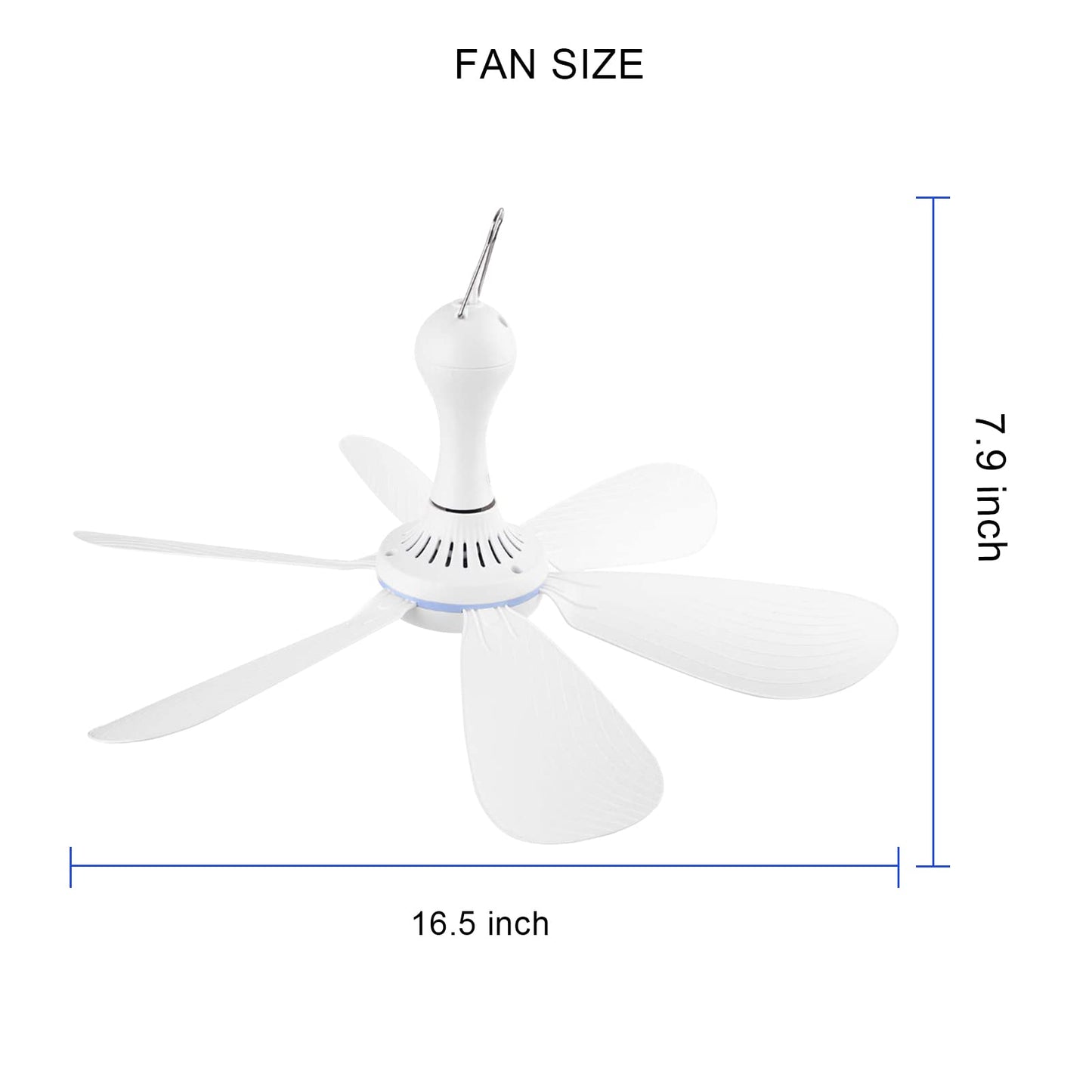 Silent USB Powered Ceiling Fan with Remote Control Timing 4 Speed, Quiet Small DC Plug in Ceiling Fan Hanging Fan for Camping Bed RV Tent Canopy Room