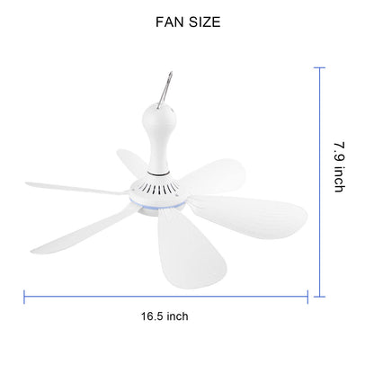Silent USB Powered Ceiling Fan with Remote Control Timing 4 Speed, Quiet Small DC Plug in Ceiling Fan Hanging Fan for Camping Bed RV Tent Canopy Room