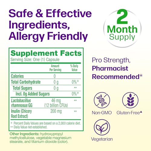 Culturelle Pro Strength Daily Probiotics For Digestive Health (2 Month Supply) with Prebiotics for Women & Men, Supports Occasional Diarrhea, Gas & Bloating, Gluten & Soy Free, 60 Count