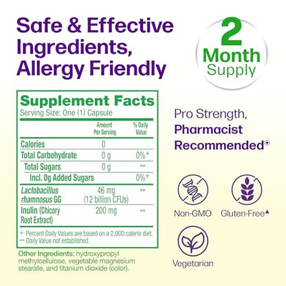 Culturelle Pro Strength Daily Probiotics For Digestive Health (2 Month Supply) with Prebiotics for Women & Men, Supports Occasional Diarrhea, Gas & Bloating, Gluten & Soy Free, 60 Count