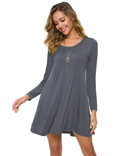 ZENNILO Women's Loose Fit Casual Swing T-Shirt Dress with Pockets(Deep Gray,2X)