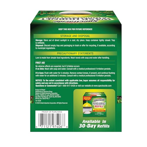 Spectracide Wasp, Hornet & Yellowjacket Trap, Hanging Wasp & Hornet Trap with a Quick-Drown Formula That Submerges & Kills Insects, 1 Count