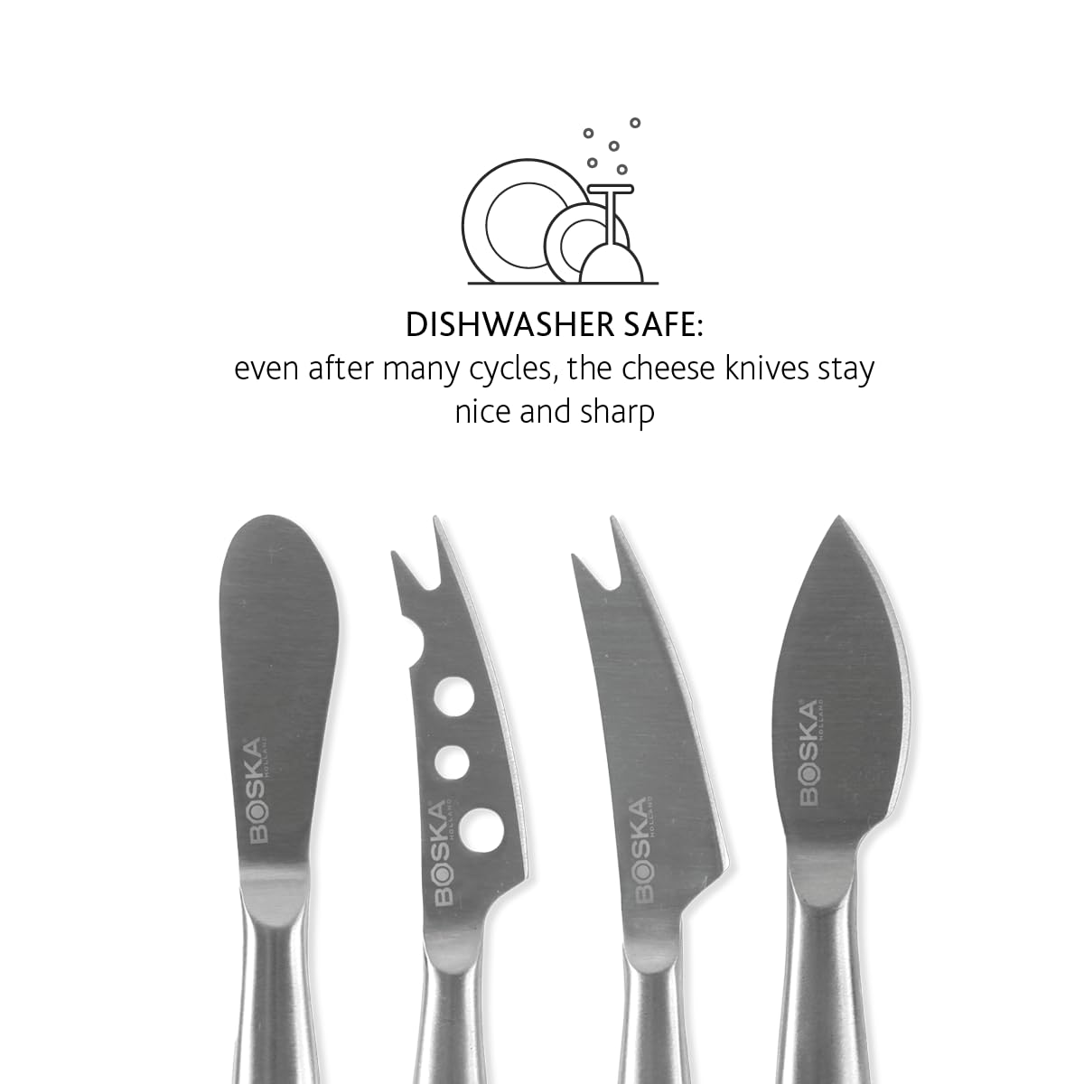 BOSKA Stainless Steel Cheese 4 Knife Set - Mini Copenhagen Knives For All Types of Cheese - Silver Non-Stick - Dishwasher Safe - For Kitchen Cooking