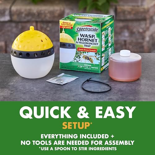 Spectracide Wasp, Hornet & Yellowjacket Trap, Hanging Wasp & Hornet Trap with a Quick-Drown Formula That Submerges & Kills Insects, 1 Count