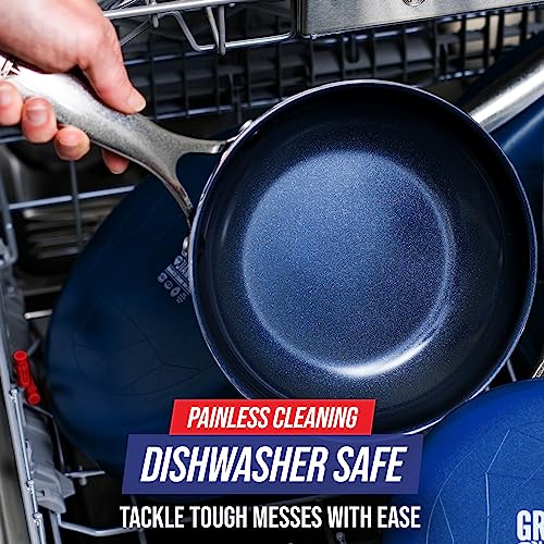 Blue Diamond 8" Nonstick Frying Pan Skillet, Diamond Infused PFAS & PTFE-Free Ceramic Pot, Dishwasher & Oven Safe, Stay Cool Handle, Durable Non Toxic Metal Utensil Safe, Egg & Omelet Pan, Blue