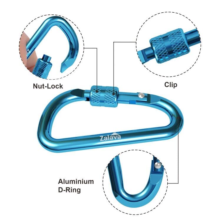 Zalava 6pcs 2”D-Clip Durable Locking Carabiner Keychain Clip with Hook