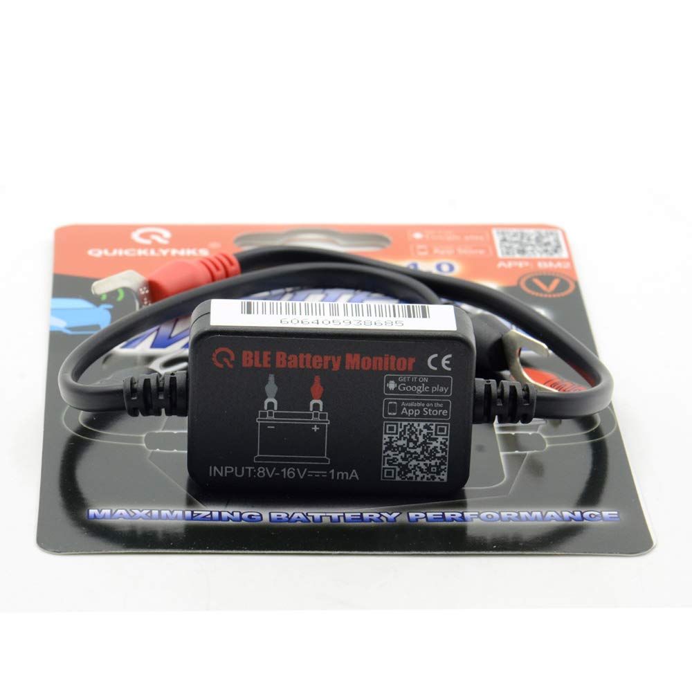 QUICKLYNKS BM2 Bluetooth Battery Monitor 12V Car Battery Tester for Lead Acid, Auto Battery Load Tester with Cranking Charging Test, LowVolt Alarm for Car/RV/Motorcycle/Truck/Boat/Solar Power System