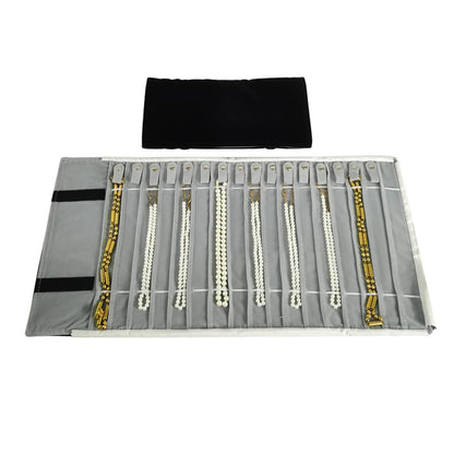 SCIKHEFT Portable Jewelry Roll Untangled Secure Necklace Travel Storage Bag Displays Holder 16 Chain (Black and Gray)