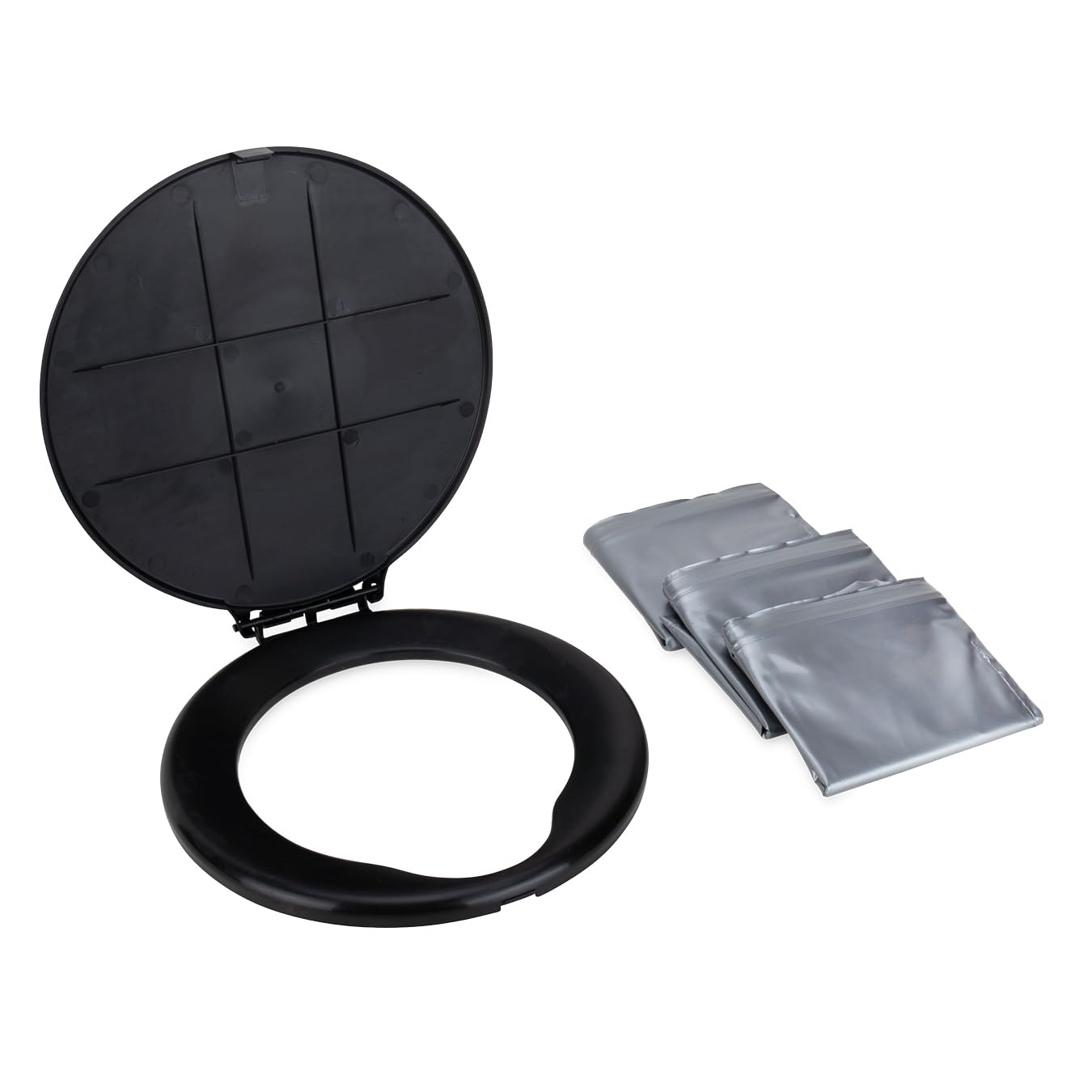 Camco Bucket Toilet Seat with Lid - Converts Standard 5 Gallon Bucket into Portable Toilet for Camping - Convenient Camping Toilet for Hunting & More - Includes 3 RV Toilet Waste Bags (41546)