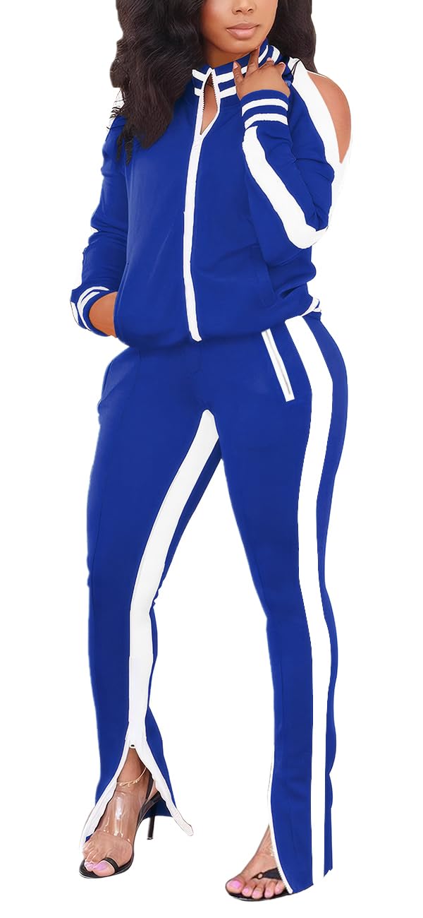 TOPONSKY Plus Size Track Suits For Women Womens Fall Clothes Clearance Blue White 2XL