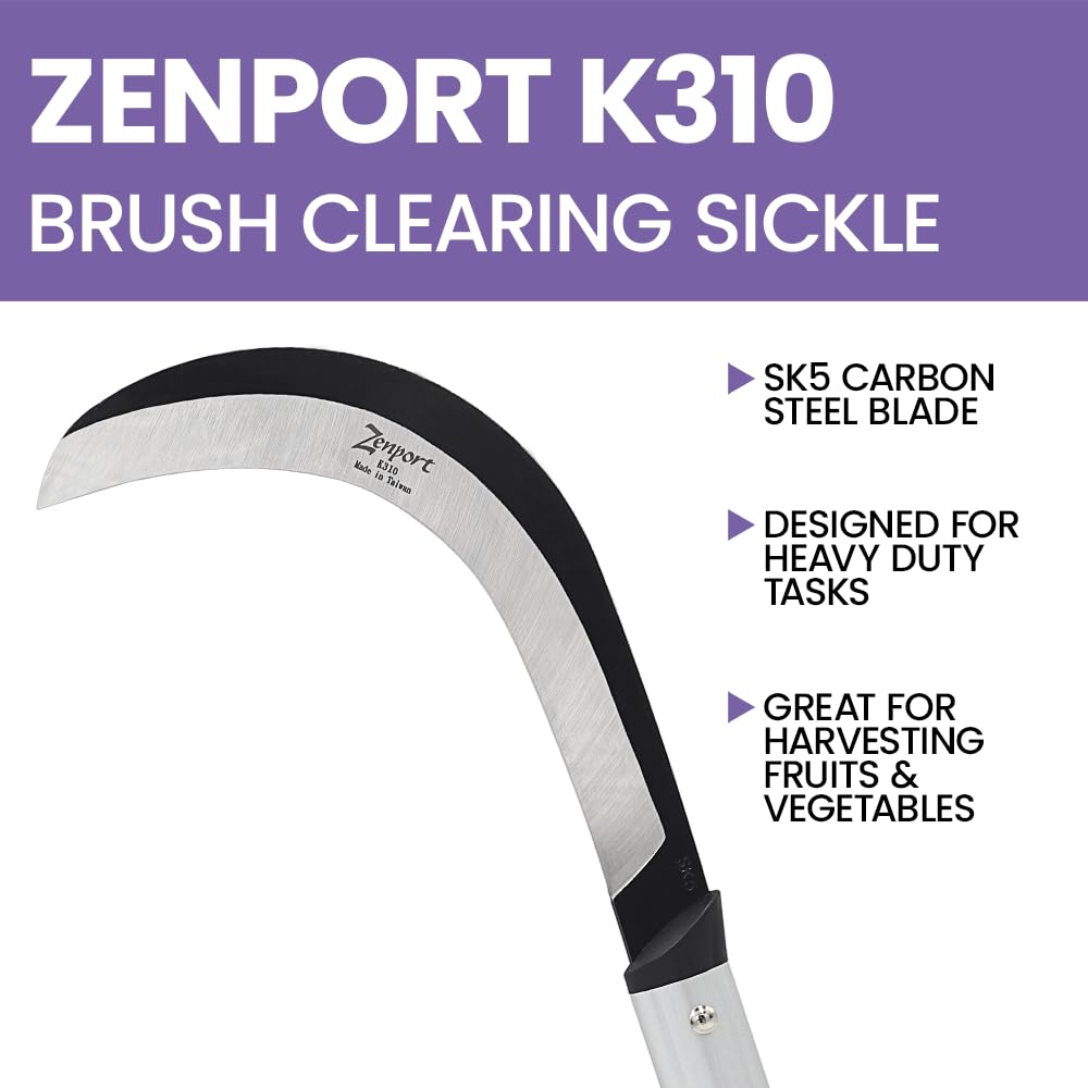 Zenport K310 Brush Clearing Sickle with 9-Inch Carbon Steel Blade and 9-Inch Aluminum Handle - Gardening/Landscaping Hand Sickle with Grip