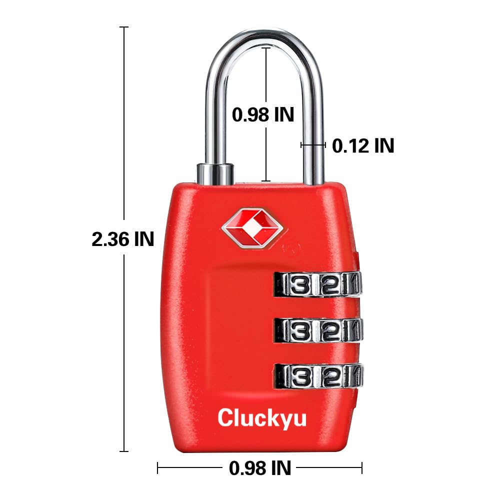 TSA Luggage Locks (4Pack) - 3 Digit Combination Padlocks - Approved Travel Lock for Suitcases & Baggage (Red)