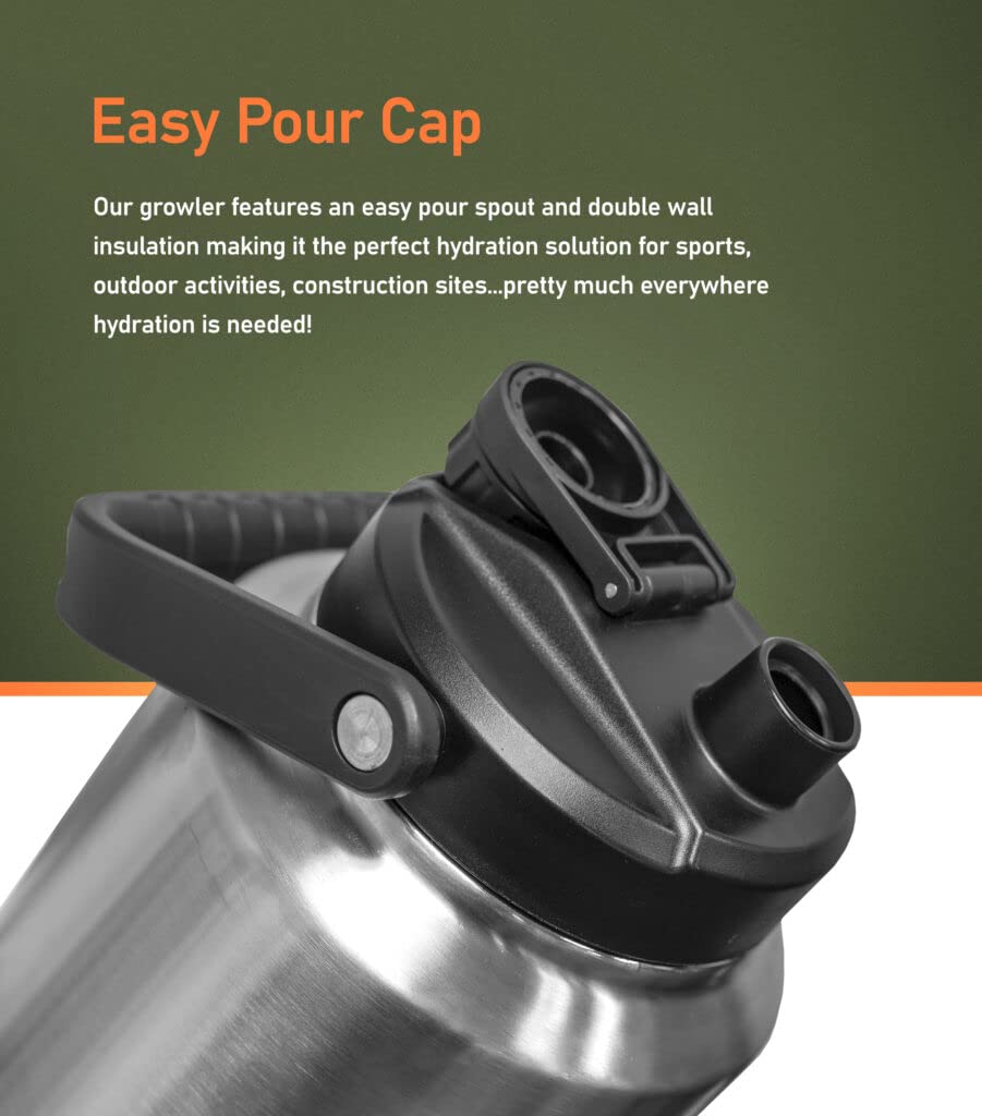 Rangland Insulated 1 Gallon Water Bottle with Sleeve - Stainless Steel Wide Mouth Growler with Tactical Carrying Bag - Insulation for Hot/Cold Drinks (128oz)