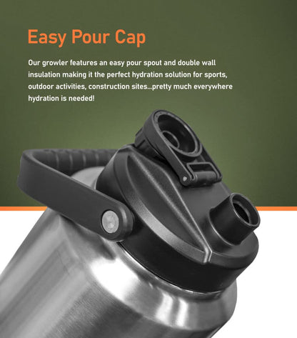 Rangland Insulated 1 Gallon Water Bottle with Sleeve - Stainless Steel Wide Mouth Growler with Tactical Carrying Bag - Insulation for Hot/Cold Drinks (128oz)