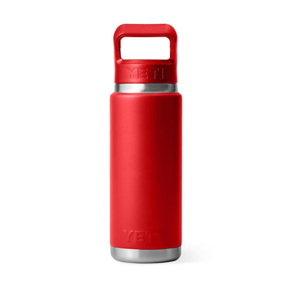 YETI Rambler 26 oz Bottle, Vacuum Insulated, Stainless Steel with Color Matching Straw Cap, Rescue Red