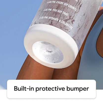 Takeya Tritan Motivational Water Bottle with Straw Lid - Durable, BPA-Free - With Time Marker - Leakproof & Non-Slip Bumper - 64 oz, Vivacity Purple