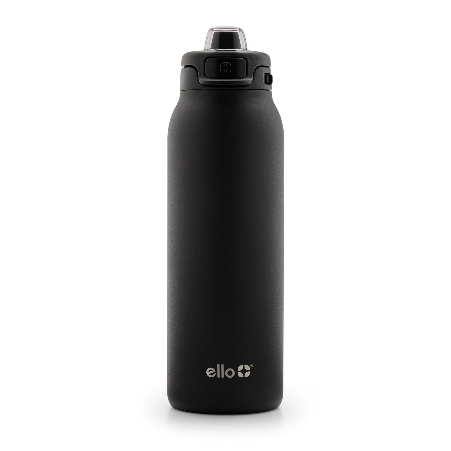 Ello Pop & Fill 32oz Stainless Steel Water Bottle with Quick Fill Technology, Double Walled and Vacuum Insulated Metal, Leak Proof Locking Lid, Sip and Chug, Reusable, BPA Free, Black