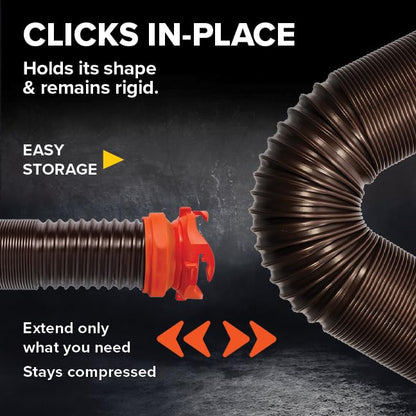 Camco RhinoFLEX 15-Ft Camper/RV Sewer Hose Kit - Features Clear Elbow Fitting w/Removable 4-in-1 Adapter - Connects to 3” Slip or 3”/3.5”/4” NPT Threaded Sewer Connection (39761)