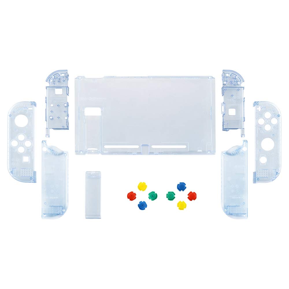 eXtremeRate DIY Replacement Shell Buttons for Nintendo Switch, Back Plate for Switch Console, Housing with Colorful Buttons for Joycon Handheld Controller - Clear Atomic Purple [No Electronics Parts]