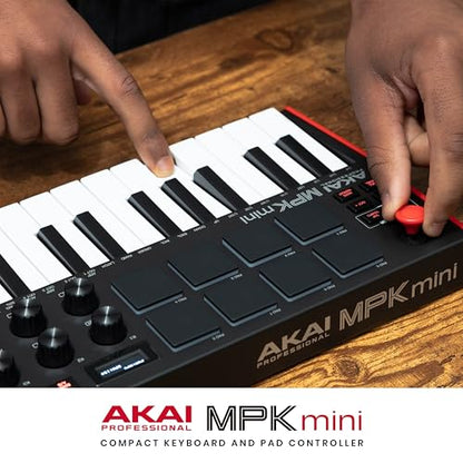 Akai Professional MPK Mini MK3 - 25 Key USB MIDI Keyboard Controller With 8 Backlit Drum Pads, 8 Knobs, Music Production Software and Native Instruments Sound Package (NKS Integration)