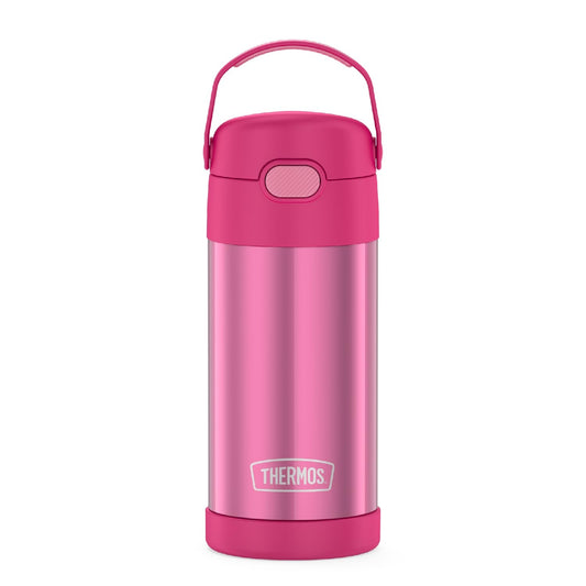 THERMOS FUNTAINER Water Bottle with Straw - 12 Ounce - Kids Stainless Steel Vacuum Insulated Water Bottle with Lid, Pink