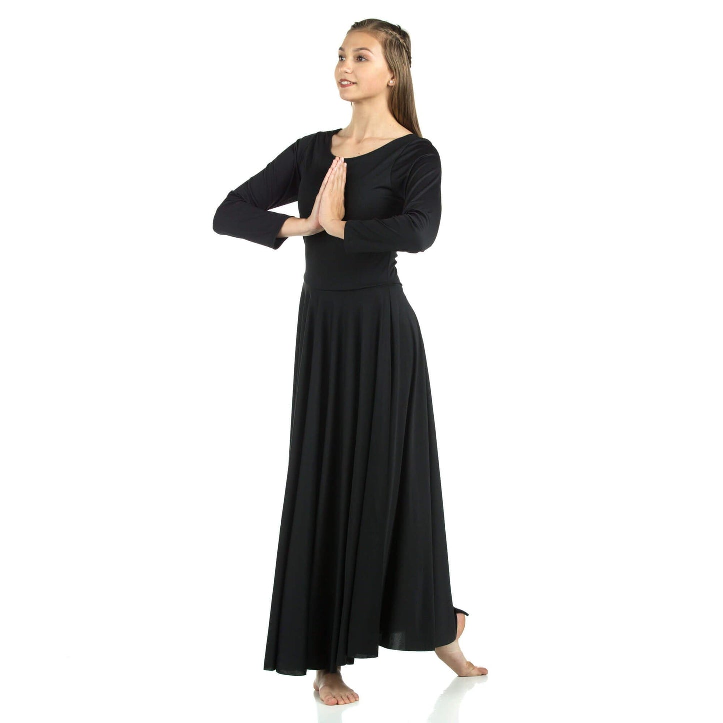 Danzcue Womens Praise Loose Fit Full Length Long Sleeve Dance Dress, Black, XX-Large