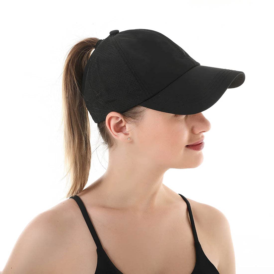 Cross Hat Womens Baseball Cap -Cross Ponytail Black