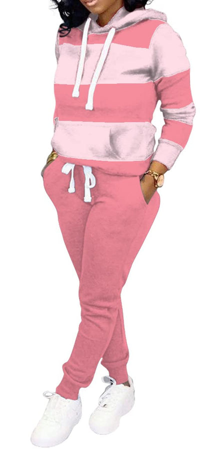 TOPONSKY Hoodie Sweatsuit Women 2 Piece Jogger Work Outfits Gym Track Suits Pink White S