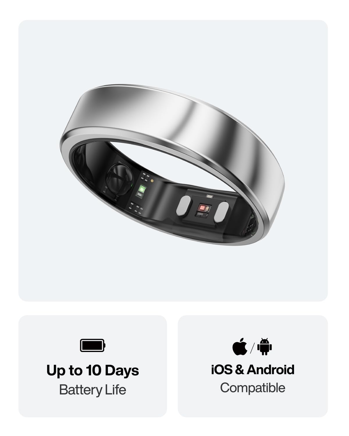 RingConn Gen 2 Air, Ultra-Thin AI Smart Ring, 10-Day Battery Life, Fitness/Sleep/Stress/HR Tracker for Women&Men, No App Fee for Standard Features, iOS & Android Compatible (Size 8, Galaxy Sliver)