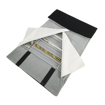 SCIKHEFT Portable Jewelry Roll Untangled Secure Necklace Travel Storage Bag Displays Holder 16 Chain (Black and Gray)