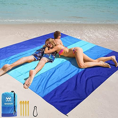 WIWIGO Beach Blanket, Sandproof Beach Mat 120in X 108in for 2-8 Adults Waterproof Quick Drying Outdoor Picnic Mat for Travel, Camping, Hiking