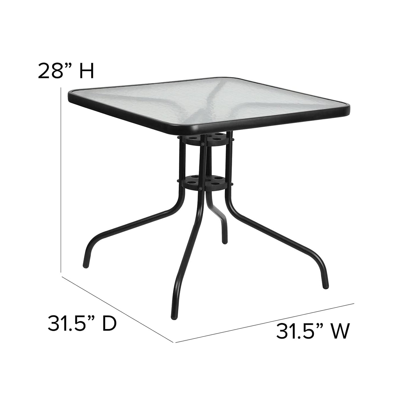 Flash Furniture Barker 31.5" Square Indoor/Outdoor Tempered Glass Metal Frame Side Table