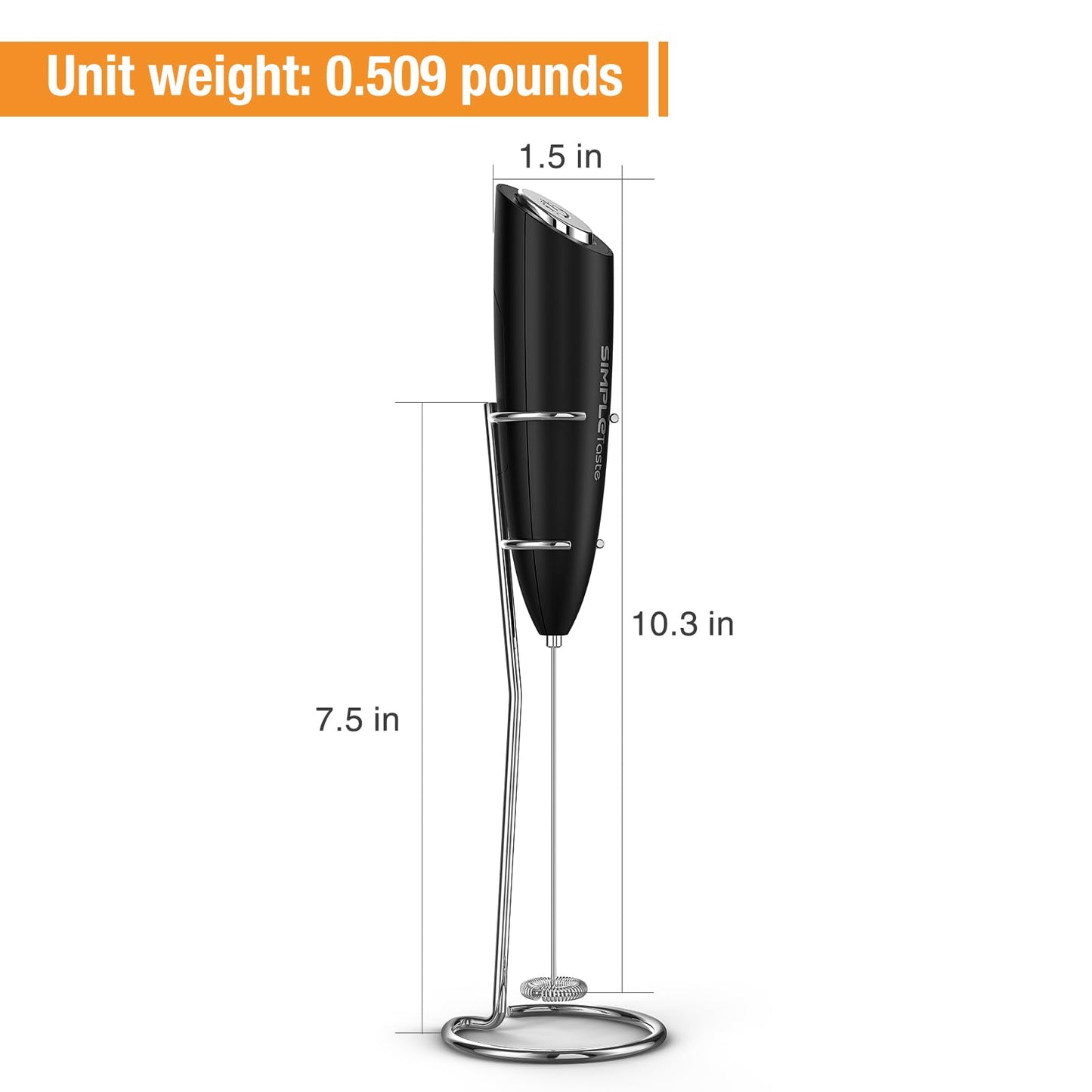 SIMPLETaste Milk Frother Handheld Battery Operated Electric Foam Maker, Drink Mixer with Stainless Steel Whisk and Stand for Cappuccino, Bulletproof Coffee, Latte