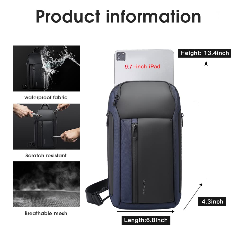 BANGE Shoulder Bag for Men, Waterproof Crossbody Sling Backpack for Men… (7566Blue)