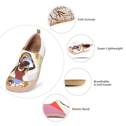 UIN Women's Walking Travel Shoes Slip On Canvas Casual Loafers Lightweight Art Painted Flats Comfort Fashion Sneaker (African Beauty 7)